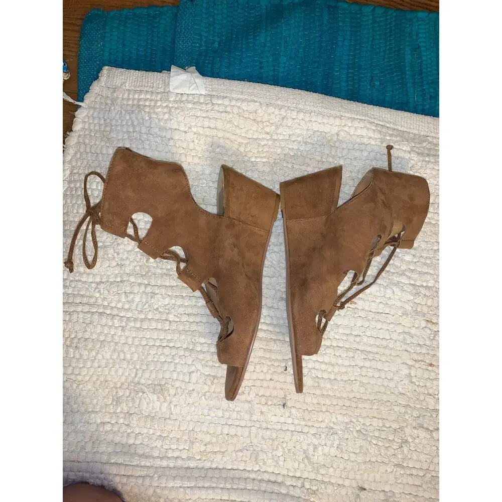 NEW DOLCE VITA NEUTRAL SUEDE GLADIATOR GHILLIE WEDGE SANDALS BOOTIES